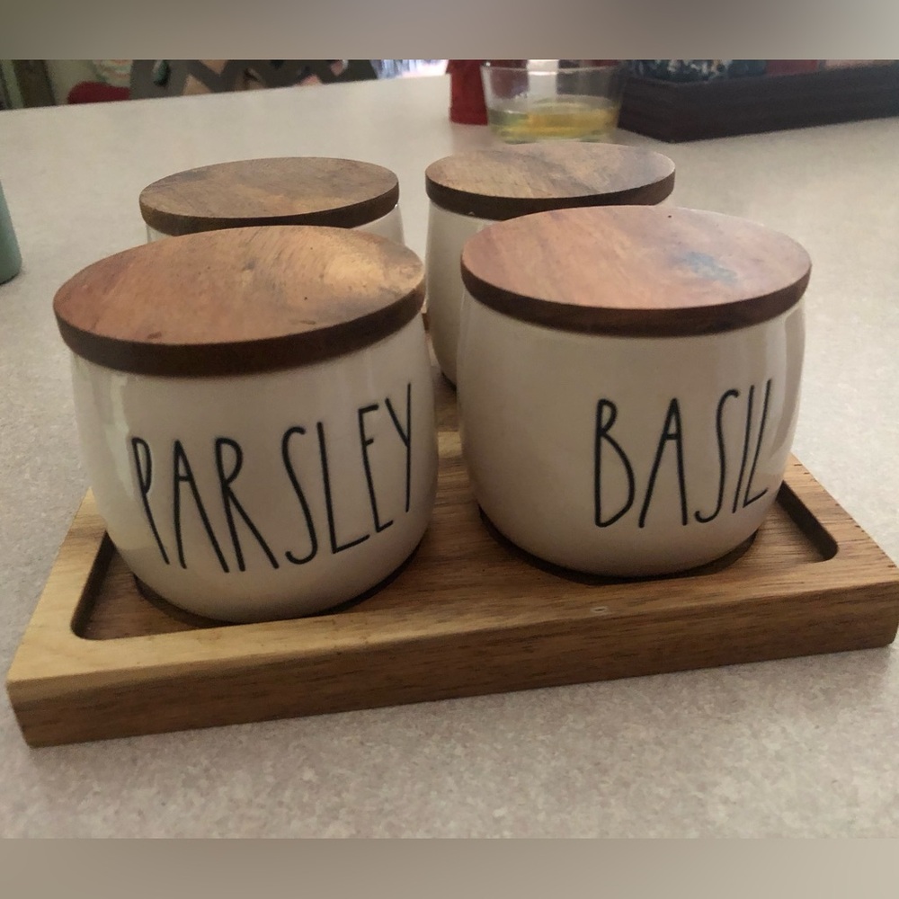 Rae Dunn Spice Jars with Wooden Tray Holder